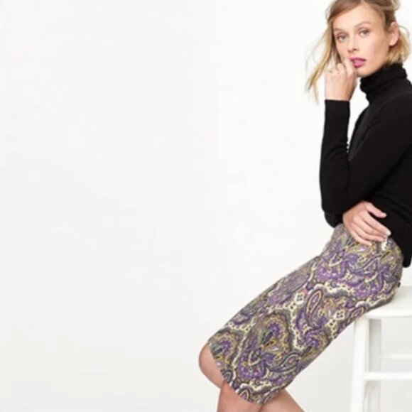 J. Crew | Size 6 | No. 2 Pencil Skirt in Purple, Tan, Yellow, Green Paisley - Picture 2 of 8